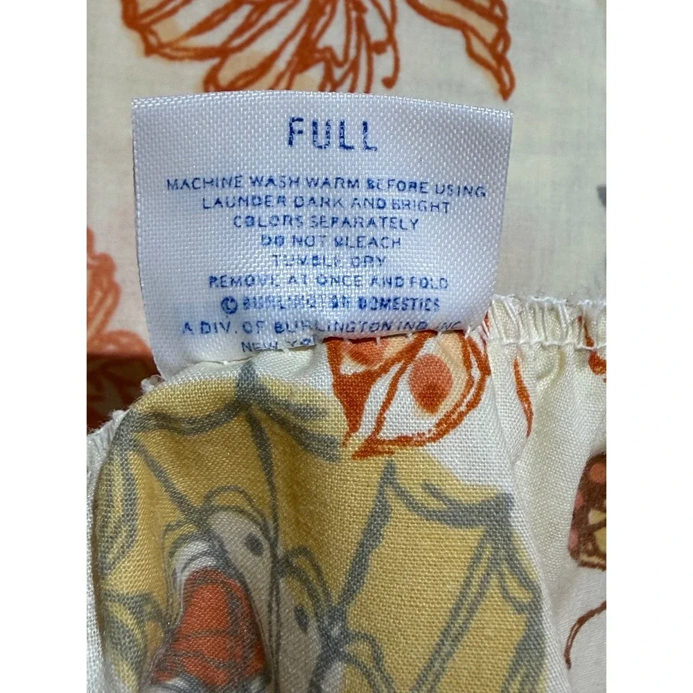 Vintage Burlington Butterfly Fitted Sheet Full Size Percale Orange Yellow 70s
